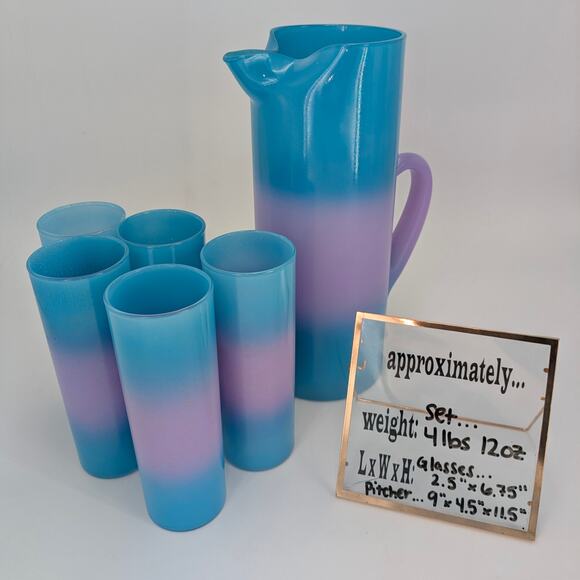 Blendo Bermuda Twist Pitcher Set Blue Purple Glass VTG 1950 Blenko West Virginia - Picture 10 of 10